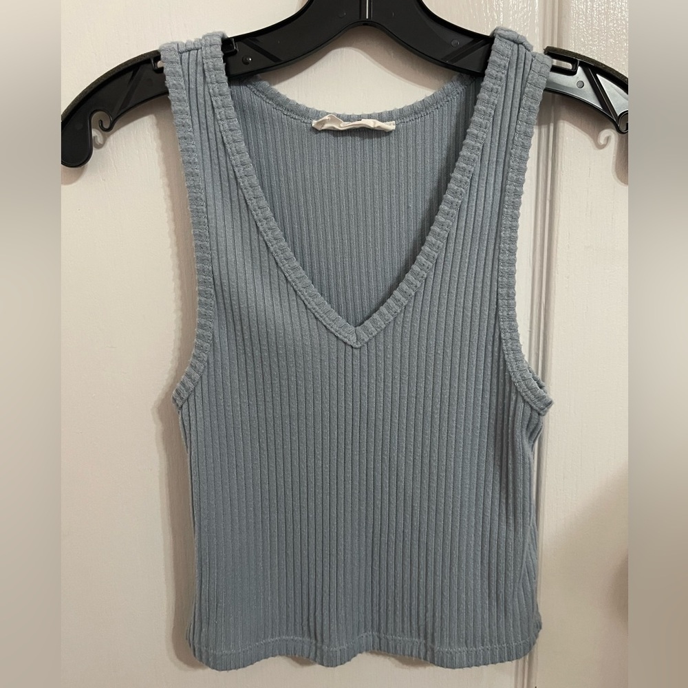 Double Zero ribbed blue tank, size S